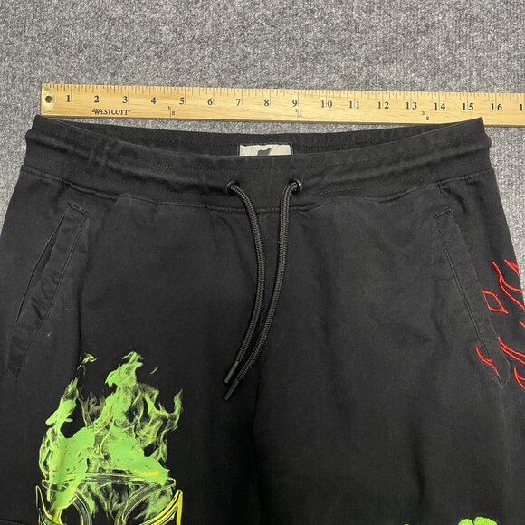 Maison Noir Black Cargo Joggers With Neon Green & Red Flame Embroidery Size L - Picture 7 of 9